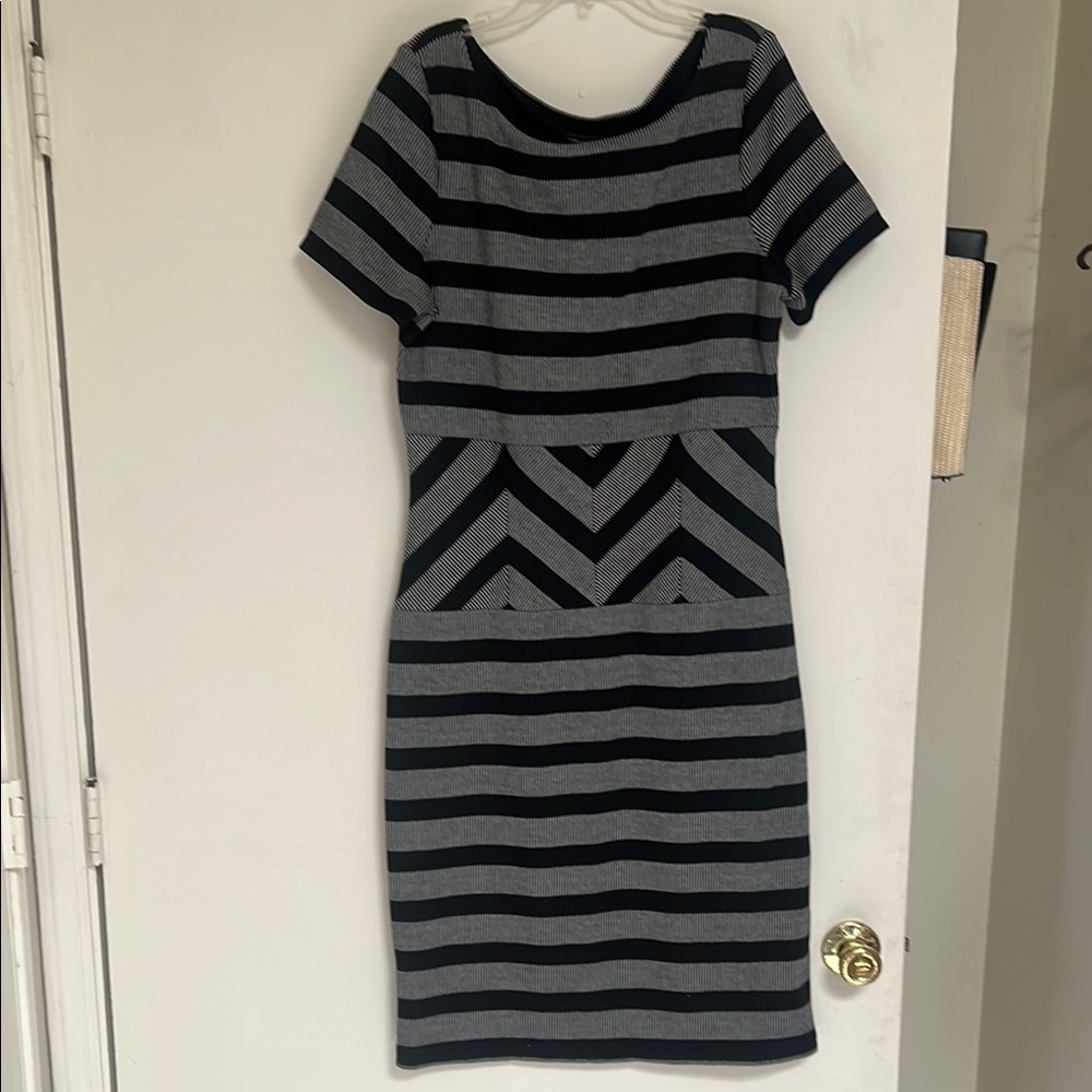 BCBG Max Azria Roslyn Black/Combo Striped Dress L